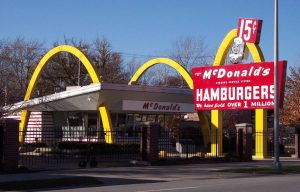 The front of an early building design for McDonalds.