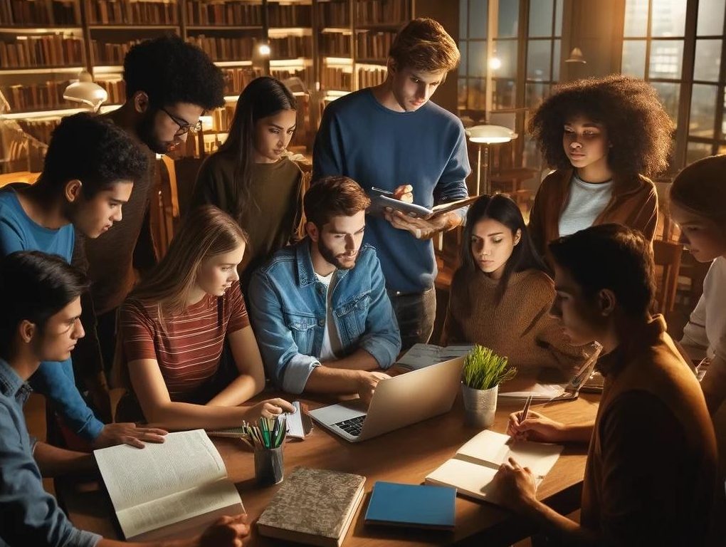 Students studying in a Library